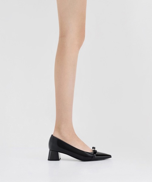 CHARLES&KEITH ドリアン パテントボウブロックヒールパンプス 35 Dorian ドリアン パテントボウブロックヒールパンプス（パンプス