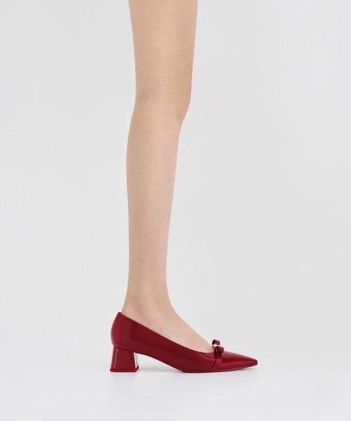 ＆ CHARLES 35 パテントボウブロックヒールパンプス ドリアン CHARLES&KEITH KEITH（チャールズ&キース） ドリアン Dorian パンプス 靴
