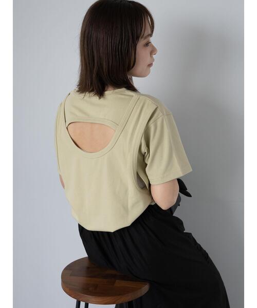 ehka sopo(エヘカソポ)の「バックレイヤードカットソー(Tシャツ/カットソー・レディース・チャコールグレー/グリーン/ベージュ/オフホワイト・F)」の1枚目の写真