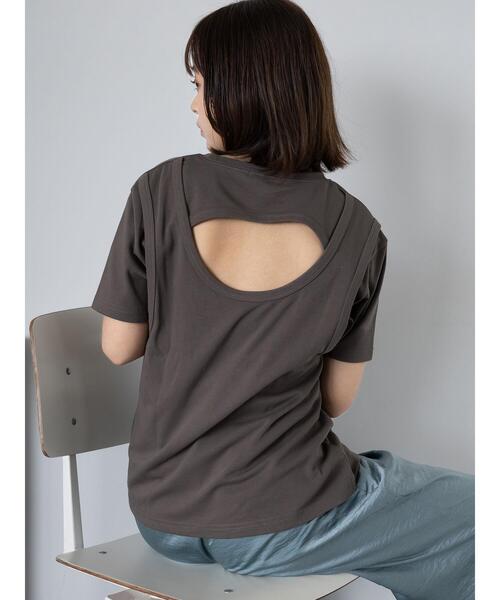 ehka sopo(エヘカソポ)の「バックレイヤードカットソー(Tシャツ/カットソー・レディース・チャコールグレー/グリーン/ベージュ/オフホワイト・F)」の9枚目の写真