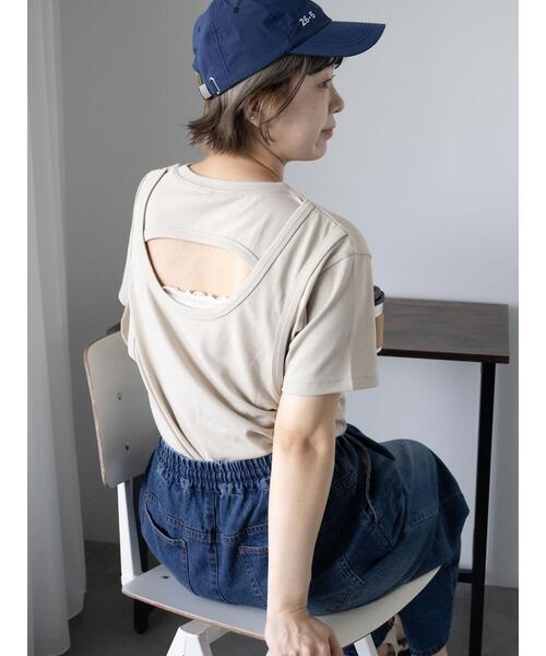 ehka sopo(エヘカソポ)の「バックレイヤードカットソー(Tシャツ/カットソー・レディース・チャコールグレー/グリーン/ベージュ/オフホワイト・F)」の16枚目の写真