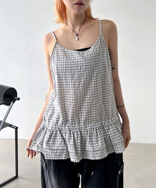 レイヤードアイテム】チェック フレア ティアード キャミ