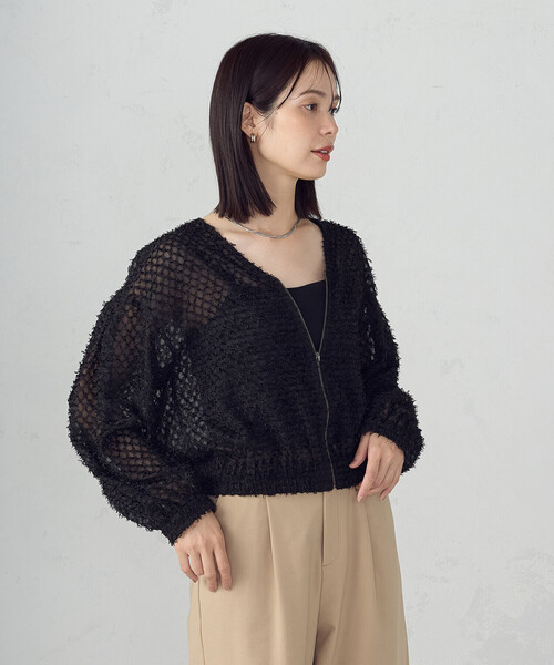 COMME CA ISM(コムサイズム)の「フリンジシアー ジップアップブルゾン(ブルゾン・レディース・ブラック・MEDIUM/LARGE)」の1枚目の写真