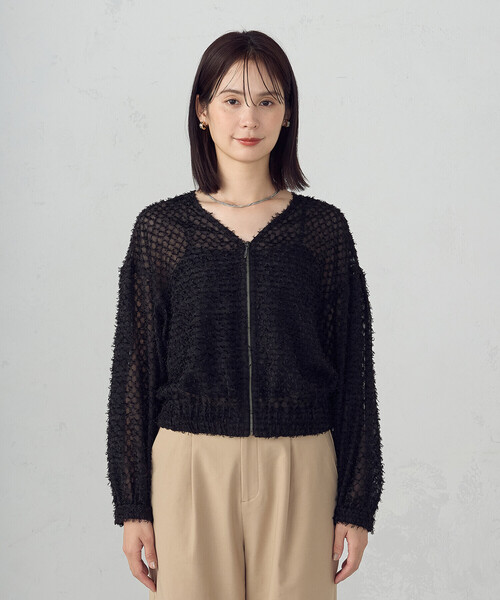 COMME CA ISM(コムサイズム)の「フリンジシアー ジップアップブルゾン(ブルゾン・レディース・ブラック・MEDIUM/LARGE)」の8枚目の写真