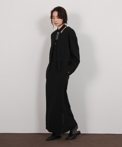select MOCA Et（セレクトモカエト）の「【Et】Cut Georgette One-Piece Dress Jacket Set（セットアップ・レディース・ブラック/ベージュ・LARGE/MEDIUM）」の4枚目の写真
