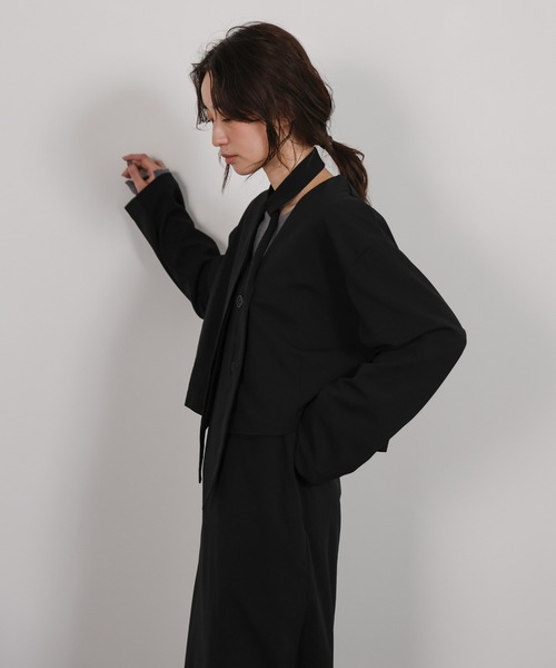 select MOCA Et（セレクトモカエト）の「【Et】Cut Georgette One-Piece Dress Jacket Set（セットアップ・レディース・ブラック/ベージュ・LARGE/MEDIUM）」の5枚目の写真
