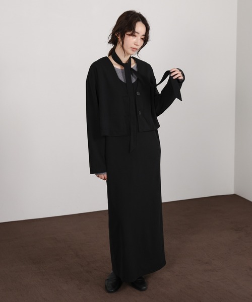 select MOCA Et（セレクトモカエト）の「【Et】Cut Georgette One-Piece Dress Jacket Set（セットアップ・レディース・ブラック/ベージュ・LARGE/MEDIUM）」の6枚目の写真