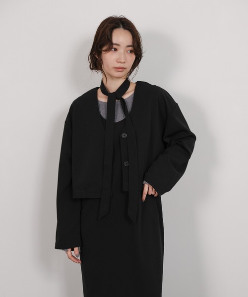 select MOCA Et（セレクトモカエト）の「【Et】Cut Georgette One-Piece Dress Jacket Set（セットアップ・レディース・ブラック/ベージュ・LARGE/MEDIUM）」の3枚目の写真