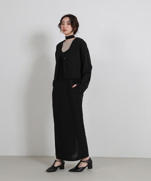 select MOCA Et（セレクトモカエト）の「【Et】Cut Georgette One-Piece Dress Jacket Set（セットアップ・レディース・ブラック/ベージュ・LARGE/MEDIUM）」の17枚目の写真
