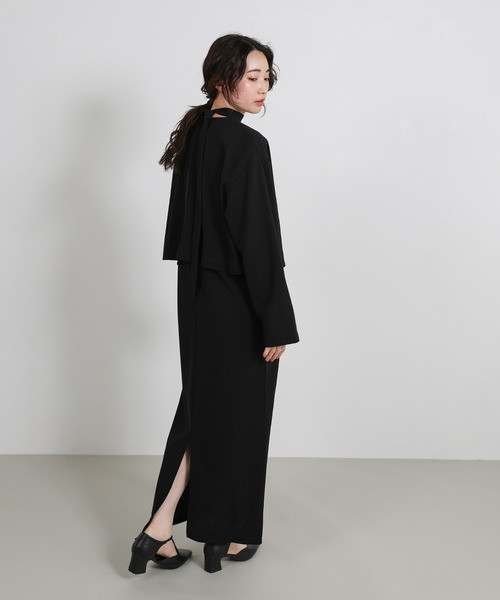 select MOCA Et（セレクトモカエト）の「【Et】Cut Georgette One-Piece Dress Jacket Set（セットアップ・レディース・ブラック/ベージュ・LARGE/MEDIUM）」の18枚目の写真
