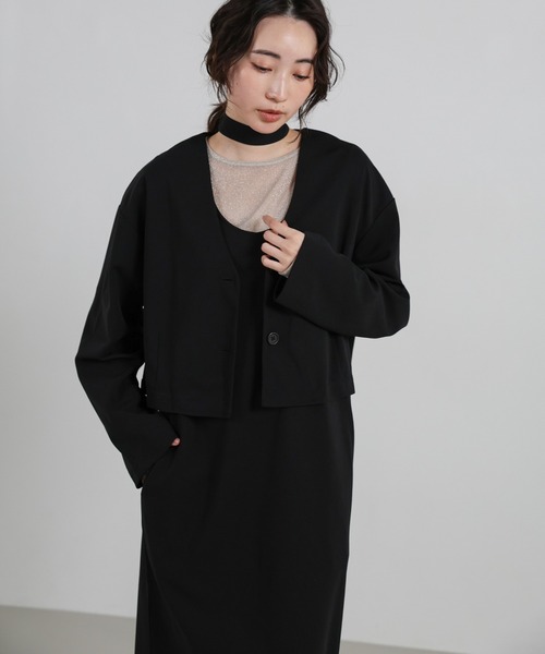 select MOCA Et（セレクトモカエト）の「【Et】Cut Georgette One-Piece Dress Jacket Set（セットアップ・レディース・ブラック/ベージュ・LARGE/MEDIUM）」の19枚目の写真