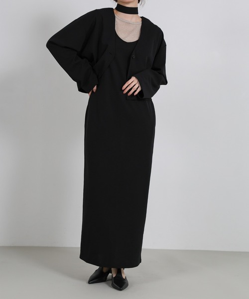 select MOCA Et（セレクトモカエト）の「【Et】Cut Georgette One-Piece Dress Jacket Set（セットアップ・レディース・ブラック/ベージュ・LARGE/MEDIUM）」の16枚目の写真