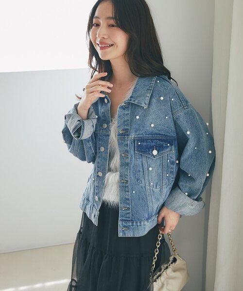 ラブティックボンボン　パールオーバーデニムジャケット パールオーバーデニムジャケット | La boutique BonBon(ラブ