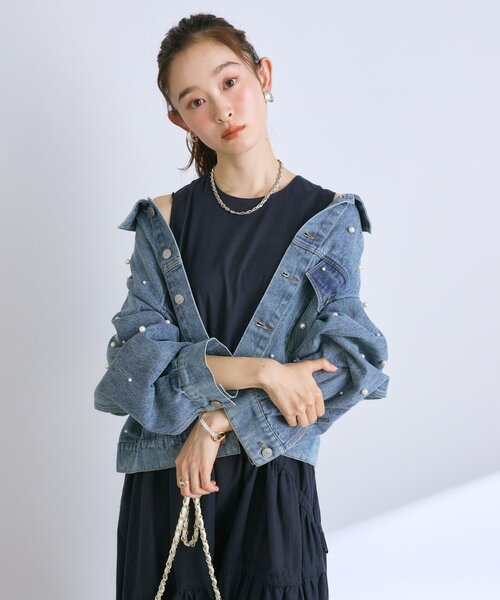 La boutique BonBon(ラブティックボンボン)の「【今すぐお届け!・miki監修】パール付デニムジャケット(デニムジャケット・レディース・ネイビー/サックスブルー・FREE)」の20枚目の写真