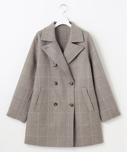 セール】ウールリバーチェック柄ダブルブレスト コート（その他