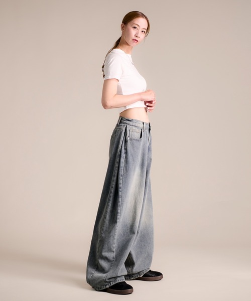 MAISON SELECT(メゾンセレクト)の「7A3 サイドタックワイドデニム SHORT DD5006(デニムパンツ・レディース・ライトブルー/ブラック/ブルー/ブルー系その他・M/L/XL/S)」の16枚目の写真