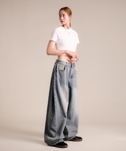 MAISON SELECT(メゾンセレクト)の「7A3 サイドタックワイドデニム SHORT DD5006(デニムパンツ・レディース・ライトブルー/ブラック/ブルー/ブルー系その他・M/L/XL/S)」の14枚目の写真