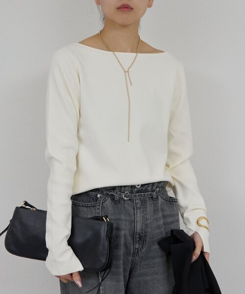 GALLARDAGALANTE（ガリャルダガランテ）の「ボートニットプルオーバー（ニット/セーター・レディース・ブラック/ベージュ/キャメル/オフホワイト・FREE）」の5枚目の写真