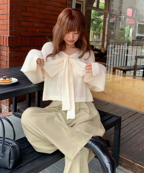 RRRM様 パール付きレース切り替えバイカラーニットワンピース