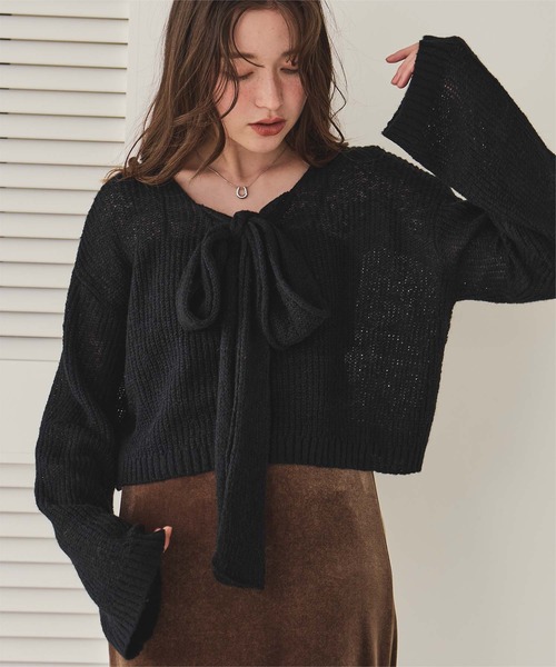 セール】前後2wayリボンデザインシアーローゲージニット（ニット