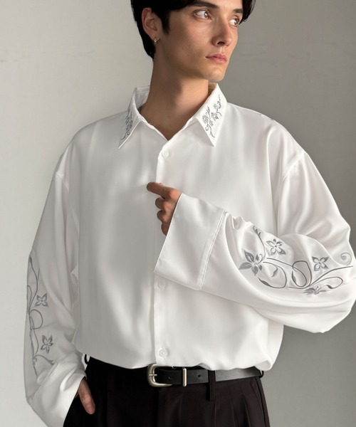 Classical Origin（クラシカルオリジン）の「「魅せる服。」刺繍使いルーズドレープシャツ（長袖）／Embroidery Loose Drape Shirt（シャツ/ブラウス・メンズ・チャコールグレー/ホワイト/ライトグレー・SMALL/MEDIUM/LARGE）」の10枚目の写真