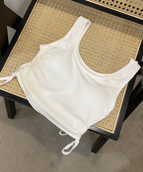 IRADOWL（アイラドール）の「パッド付サイドドロストショート丈タンクトップ（タンクトップ・レディース・ライトグリーン/ホワイト/ブラック/ライトブルー/グレー・FREE）」の2枚目の写真