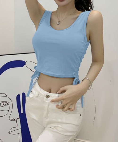 IRADOWL（アイラドール）の「パッド付サイドドロストショート丈タンクトップ（タンクトップ・レディース・ライトグリーン/ホワイト/ブラック/ライトブルー/グレー・FREE）」の6枚目の写真