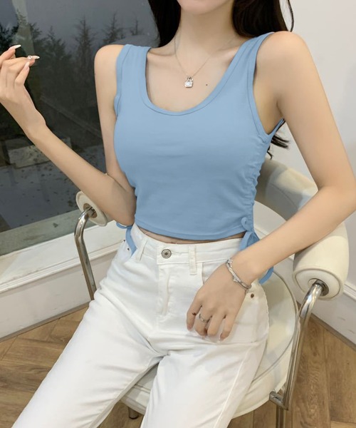 IRADOWL（アイラドール）の「パッド付サイドドロストショート丈タンクトップ（タンクトップ・レディース・ライトグリーン/ホワイト/ブラック/ライトブルー/グレー・FREE）」の7枚目の写真