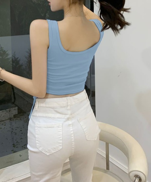 IRADOWL（アイラドール）の「パッド付サイドドロストショート丈タンクトップ（タンクトップ・レディース・ライトグリーン/ホワイト/ブラック/ライトブルー/グレー・FREE）」の9枚目の写真