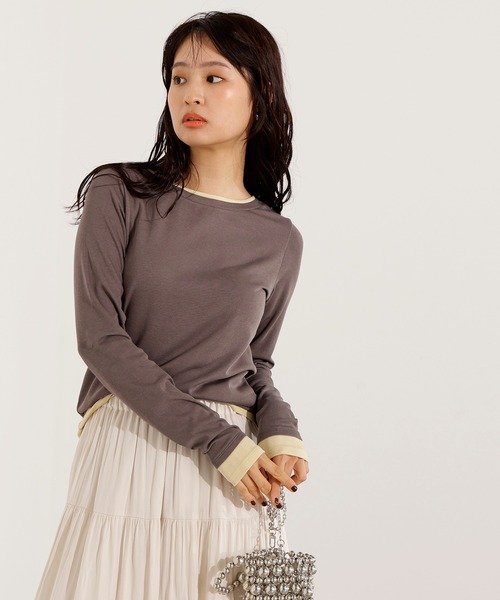 N.（N. Natural Beauty Basic）（エヌエヌナチュラルビューティーベーシック）の「シアーレイヤードトップス（Tシャツ/カットソー・レディース・グレー/ネイビー/ブラウン・MEDIUM）」の4枚目の写真