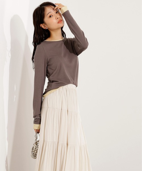 N.（N. Natural Beauty Basic）（エヌエヌナチュラルビューティーベーシック）の「シアーレイヤードトップス（Tシャツ/カットソー・レディース・グレー/ネイビー/ブラウン・MEDIUM）」の5枚目の写真