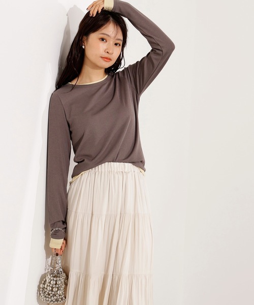 N.（N. Natural Beauty Basic）（エヌエヌナチュラルビューティーベーシック）の「シアーレイヤードトップス（Tシャツ/カットソー・レディース・グレー/ネイビー/ブラウン・MEDIUM）」の10枚目の写真