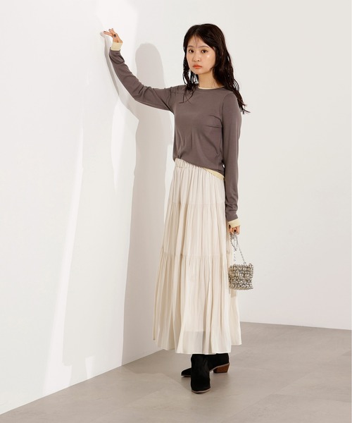 N.（N. Natural Beauty Basic）（エヌエヌナチュラルビューティーベーシック）の「シアーレイヤードトップス（Tシャツ/カットソー・レディース・グレー/ネイビー/ブラウン・MEDIUM）」の12枚目の写真