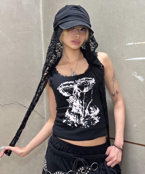 Never mind the XU / Chikashitsu+(ネバーマインド ザ エックスユー / チカシツプラス)の「【nmtc+】lace balaclava / 【エヌエムティーシープラス】レースバラクラバ<着用動画あり>(ニットキャップ/ビーニー・レディース・ブラック/ホワイト・ONE SIZE)」の21枚目の写真