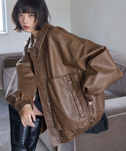 ウォッシュレザーブルゾン★fiction tokyo ウォッシュレザーブルゾン /Faux Leather Blouson | FICTION TO