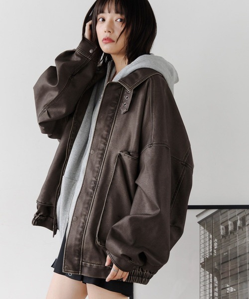 PBLIM(ページボーイリム)の「《UNISEX》ウォッシュドレザーブルゾン(ブルゾン・レディース・ブラウン/グリーン/スミクロ・SMALL/MEDIUM)」の11枚目の写真