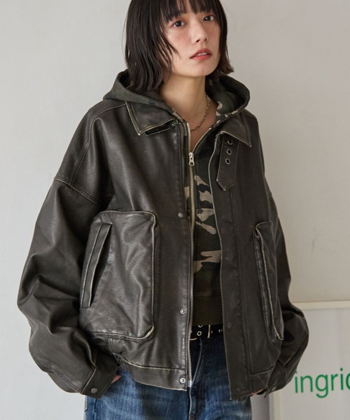 PBLIM(ページボーイリム)の「《UNISEX》ウォッシュドレザーブルゾン(ブルゾン・レディース・ブラウン/グリーン/スミクロ・SMALL/MEDIUM)」の4枚目の写真