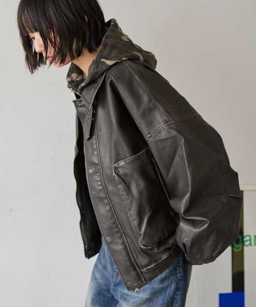PBLIM(ページボーイリム)の「《UNISEX》ウォッシュドレザーブルゾン(ブルゾン・レディース・ブラウン/グリーン/スミクロ・SMALL/MEDIUM)」の5枚目の写真