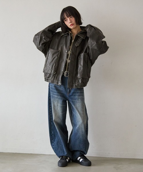 PBLIM(ページボーイリム)の「《UNISEX》ウォッシュドレザーブルゾン(ブルゾン・レディース・ブラウン/グリーン/スミクロ・SMALL/MEDIUM)」の7枚目の写真