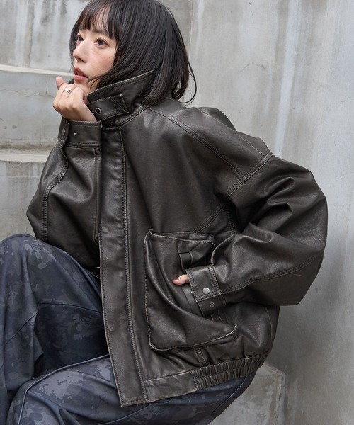 PBLIM(ページボーイリム)の「《UNISEX》ウォッシュドレザーブルゾン(ブルゾン・レディース・ブラウン/グリーン/スミクロ・SMALL/MEDIUM)」の8枚目の写真