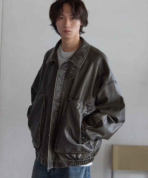ウォッシュレザーブルゾン ウォッシュレザーブルゾン /Faux Leather Blouson | FICTION TO