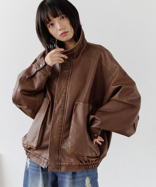 ウォッシュレザーブルゾン☆fiction tokyo ウォッシュレザー