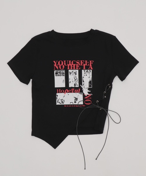 Figments(フィグメンツ)の「サイドレースアップパンクT(Tシャツ/カットソー・レディース・ブラック/ホワイト・FREE)」の3枚目の写真