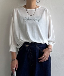 シアーロゴ刺繍7分袖Tシャツ