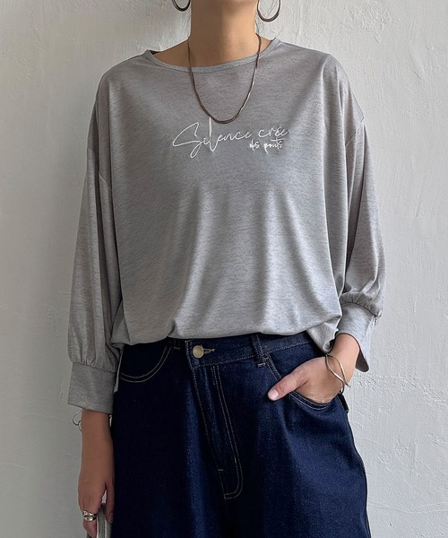 LBC（エルビーシー）の「シアーロゴ刺繍7分袖Tシャツ（Tシャツ/カットソー・レディース・ブラック/グレー/ホワイト・M）」の6枚目の写真