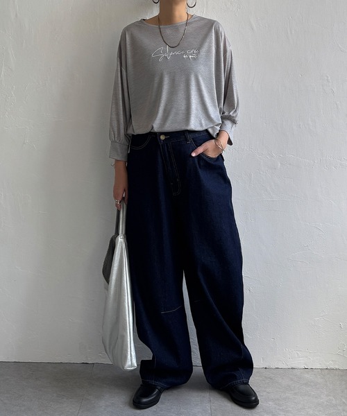 LBC（エルビーシー）の「シアーロゴ刺繍7分袖Tシャツ（Tシャツ/カットソー・レディース・ブラック/グレー/ホワイト・M）」の9枚目の写真