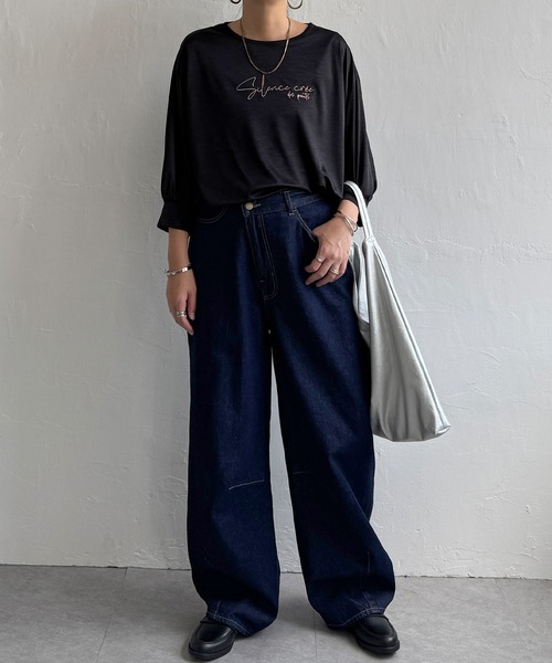 LBC（エルビーシー）の「シアーロゴ刺繍7分袖Tシャツ（Tシャツ/カットソー・レディース・ブラック/グレー/ホワイト・M）」の10枚目の写真