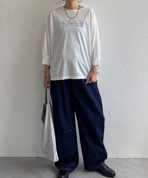 LBC（エルビーシー）の「シアーロゴ刺繍7分袖Tシャツ（Tシャツ/カットソー・レディース・ブラック/グレー/ホワイト・M）」の12枚目の写真