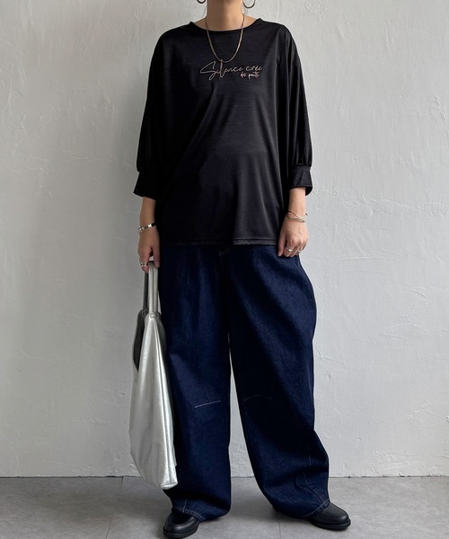 LBC（エルビーシー）の「シアーロゴ刺繍7分袖Tシャツ（Tシャツ/カットソー・レディース・ブラック/グレー/ホワイト・M）」の13枚目の写真