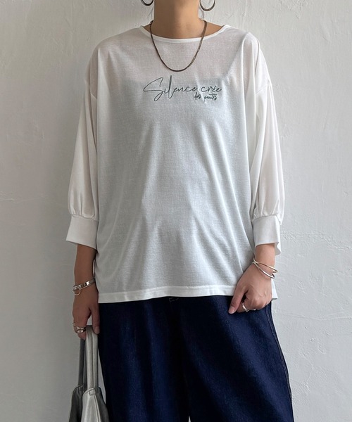 LBC（エルビーシー）の「シアーロゴ刺繍7分袖Tシャツ（Tシャツ/カットソー・レディース・ブラック/グレー/ホワイト・M）」の4枚目の写真